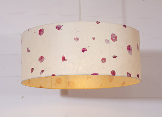 Drum Lamp Shade - P33 - Rose Petals on Natural Lokta, 50cm(d) x 20cm(h)