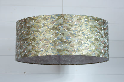 Drum Lamp Shade - W03 - Gold Waves on Greys, 50cm(d) x 20cm(h)