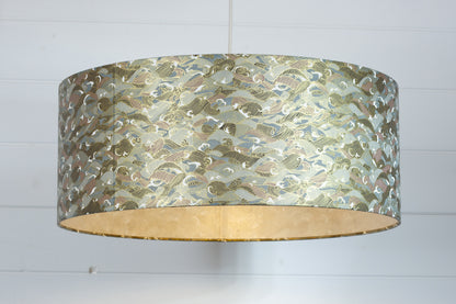 Drum Lamp Shade - W03 - Gold Waves on Greys, 50cm(d) x 20cm(h)