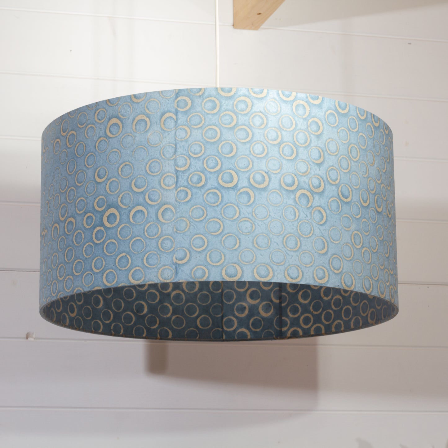 Drum Lamp Shade - P72 - Batik Blue Circles, 50cm(d) x 25cm(h)