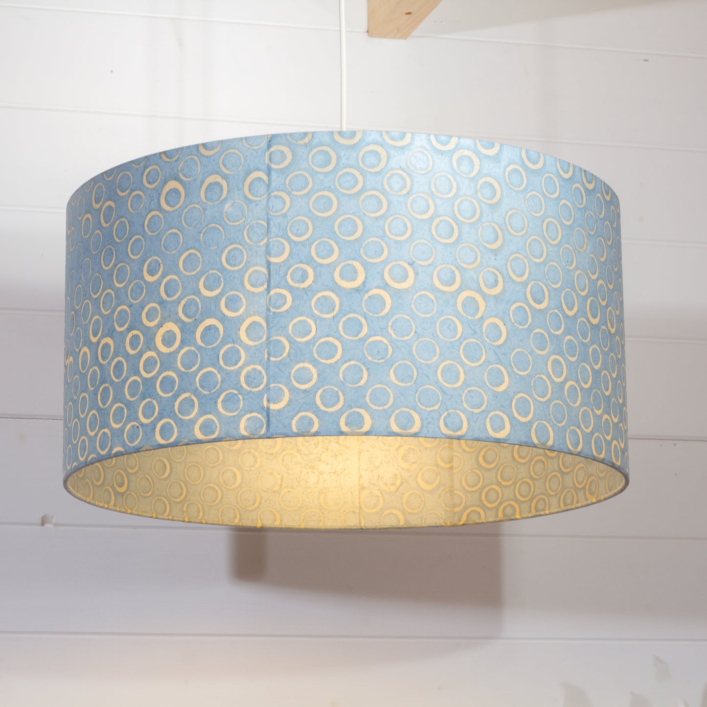 Drum Lamp Shade - P72 - Batik Blue Circles, 50cm(d) x 25cm(h)