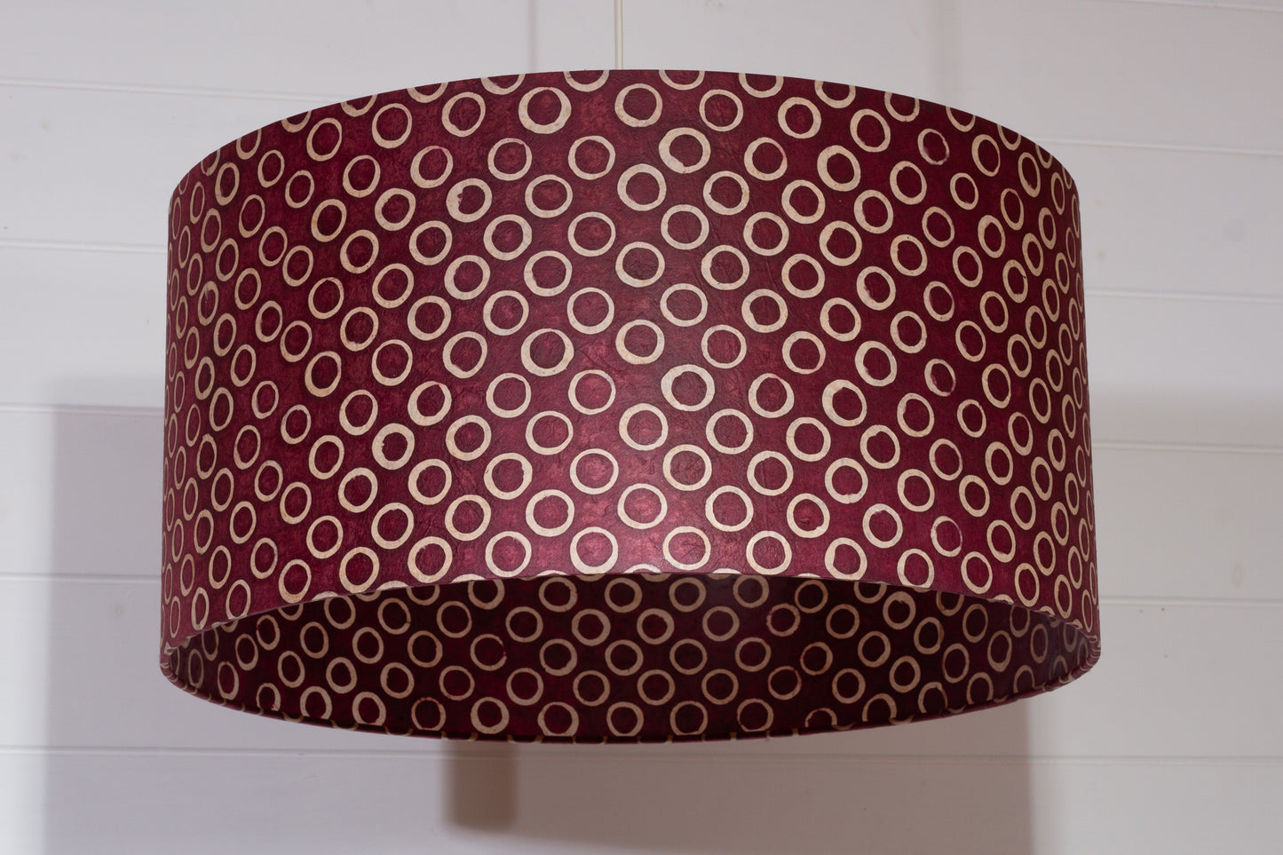 Drum Lamp Shade - P73 - Batik Cranberry Circles, 50cm(d) x 25cm(h)