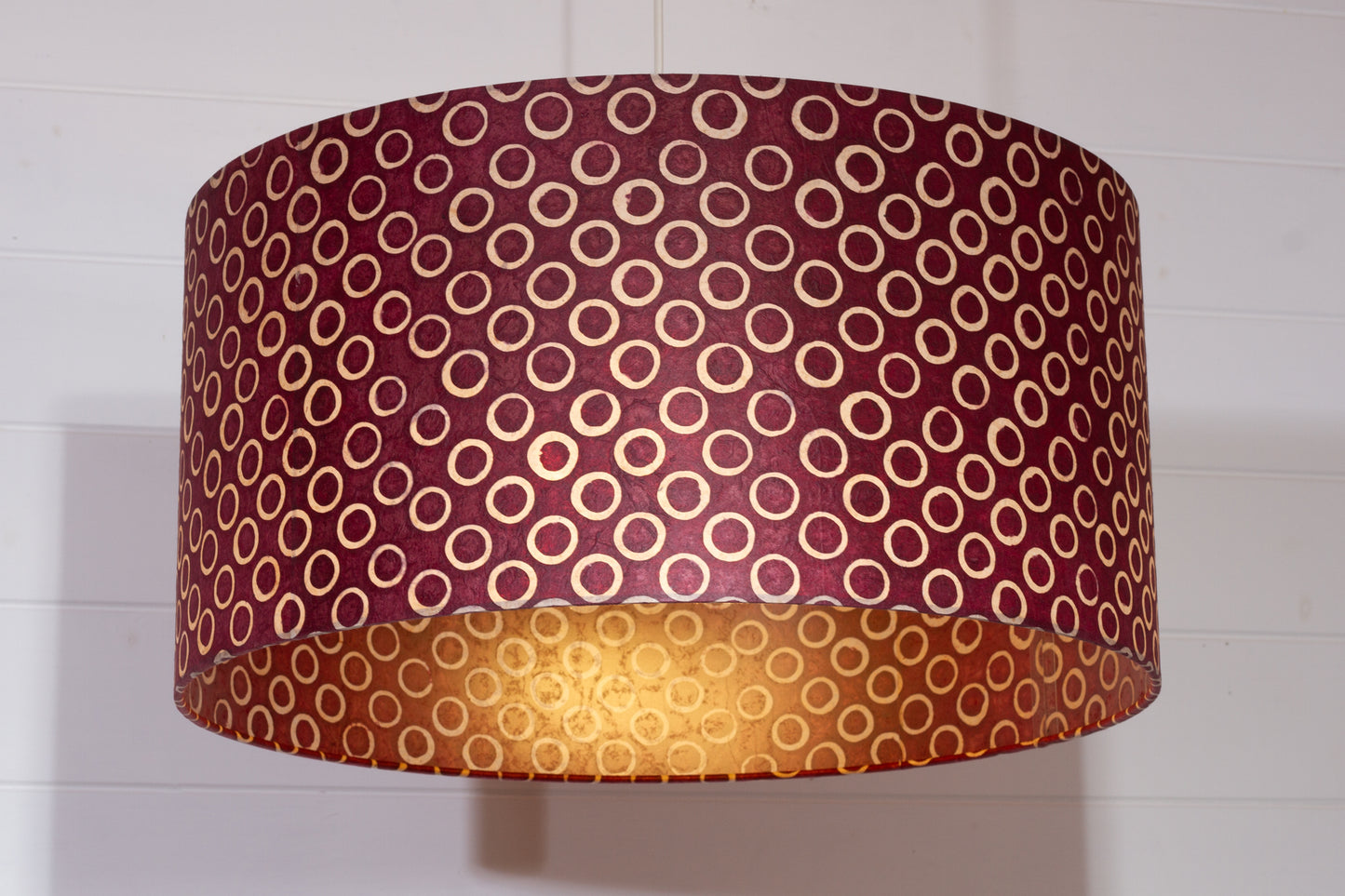 Drum Lamp Shade - P73 - Batik Cranberry Circles, 50cm(d) x 25cm(h)
