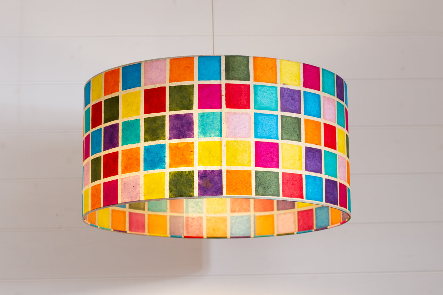 Drum Lamp Shade - P01 - Batik Multi Square, 50cm(d) x 25cm(h)