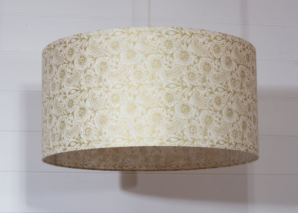 Drum Lamp Shade - P69 - Garden Gold on Natural, 50cm(d) x 25cm(h)
