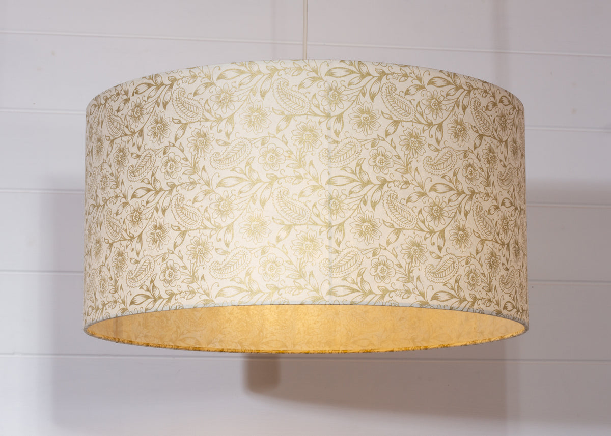 Drum Lamp Shade - P69 - Garden Gold on Natural, 50cm(d) x 25cm(h)