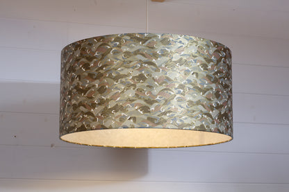 Drum Lamp Shade - W03 - Gold Waves on Greys, 50cm(d) x 25cm(h)