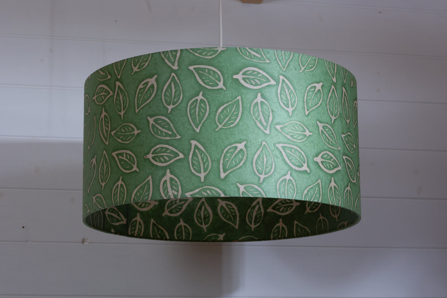 Drum Lamp Shade - P29 - Batik Leaf on Green, 50cm(d) x 25cm(h)