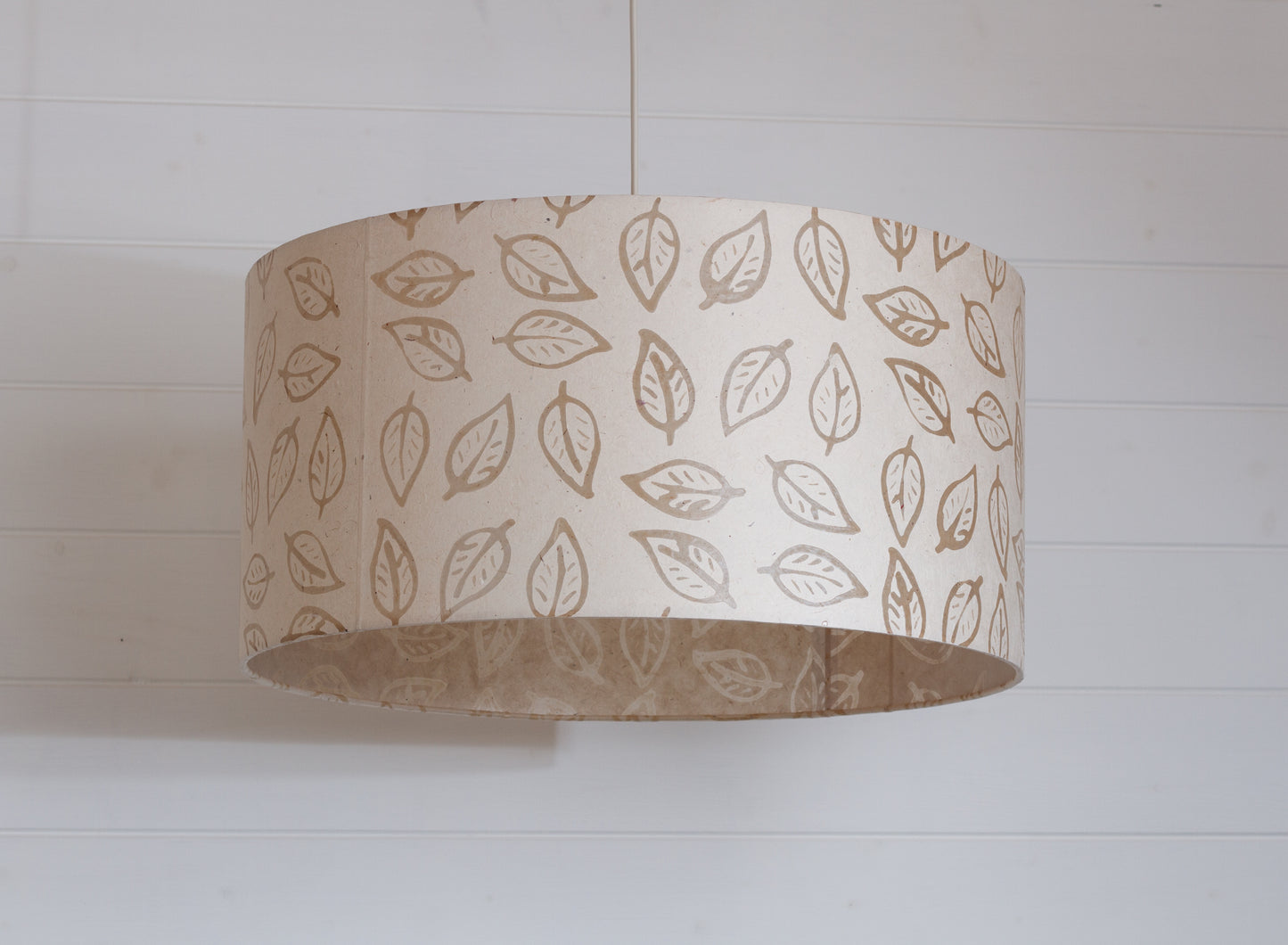 Drum Lamp Shade - P28 - Batik Leaf on Natural, 50cm(d) x 25cm(h)