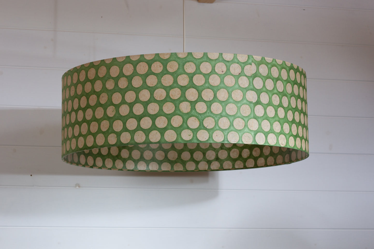Drum Lamp Shade - P87 ~ Batik Dots on Green, 60cm(d) x 20cm(h)