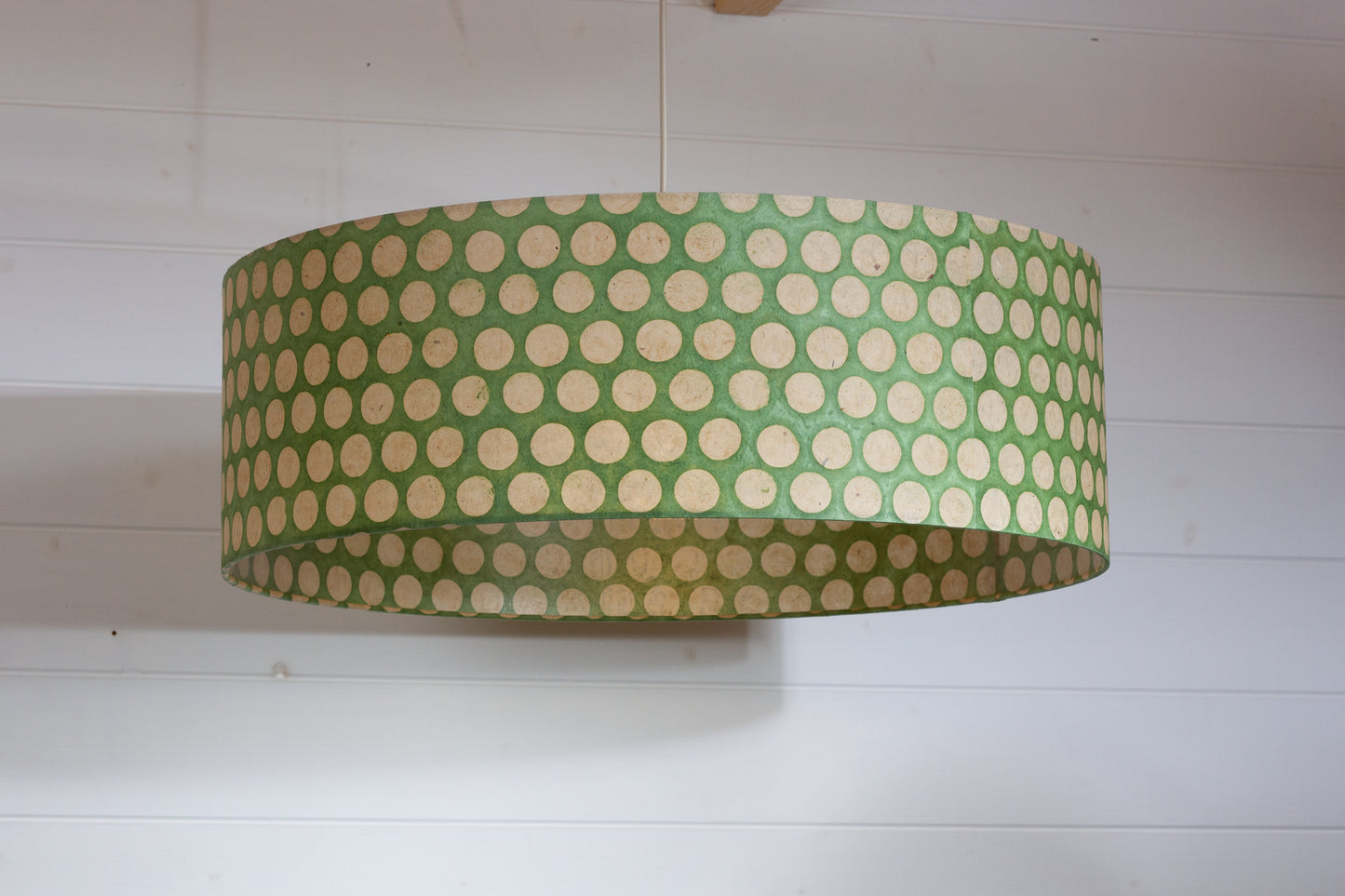 Drum Lamp Shade - P87 ~ Batik Dots on Green, 60cm(d) x 20cm(h)