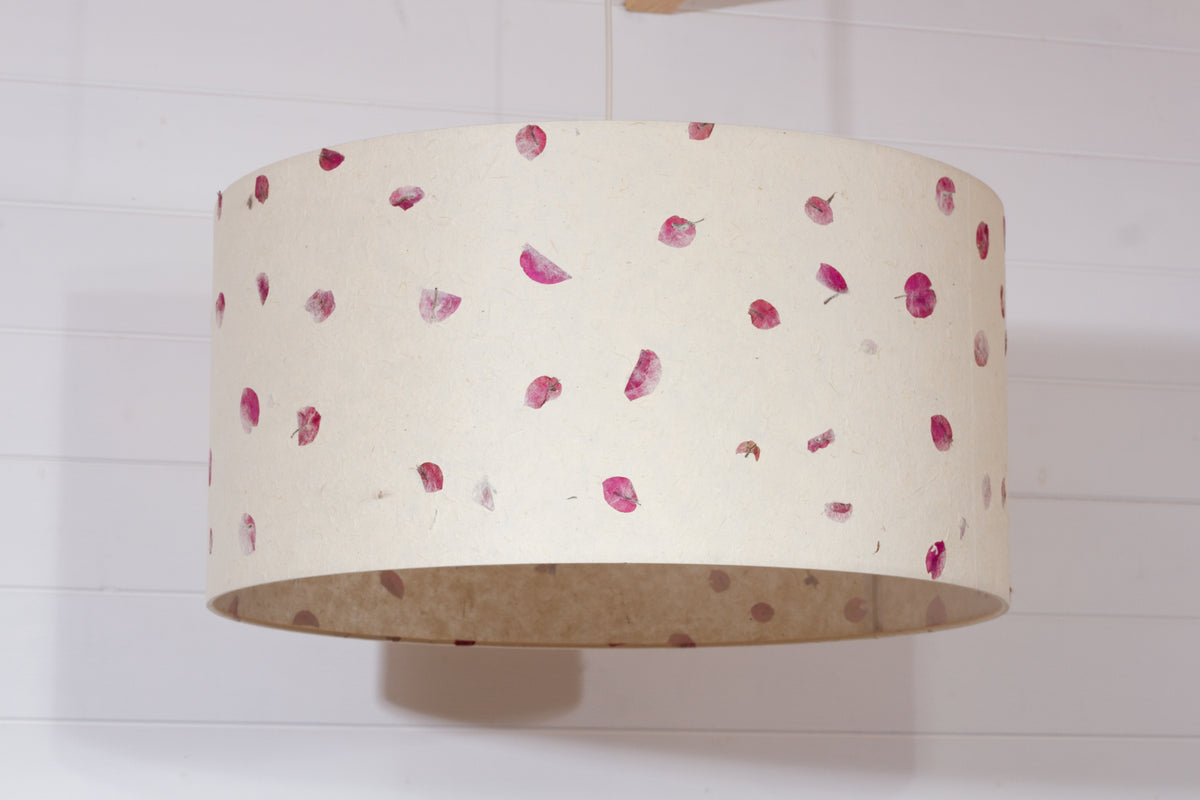 Drum Lamp Shade - P33 - Rose Petals on Natural Lokta, 60cm(d) x 30cm(h)