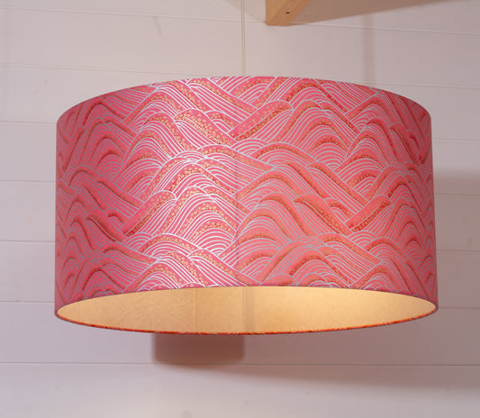 Drum Lamp Shade - W04 ~ Pink Hills with Gold Flowers, 60cm(d) x 30cm(h)