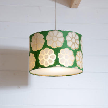 Drum Lamp Shade - B127 ~ Batik Big Flower Green, 30cm(d) x 20cm(h)
