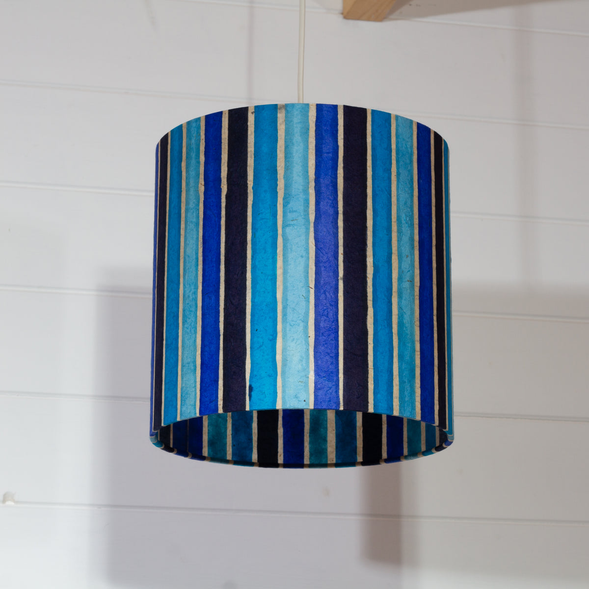 Drum Lamp Shade - P05 - Batik Stripes Blue, 25cm x 25cm