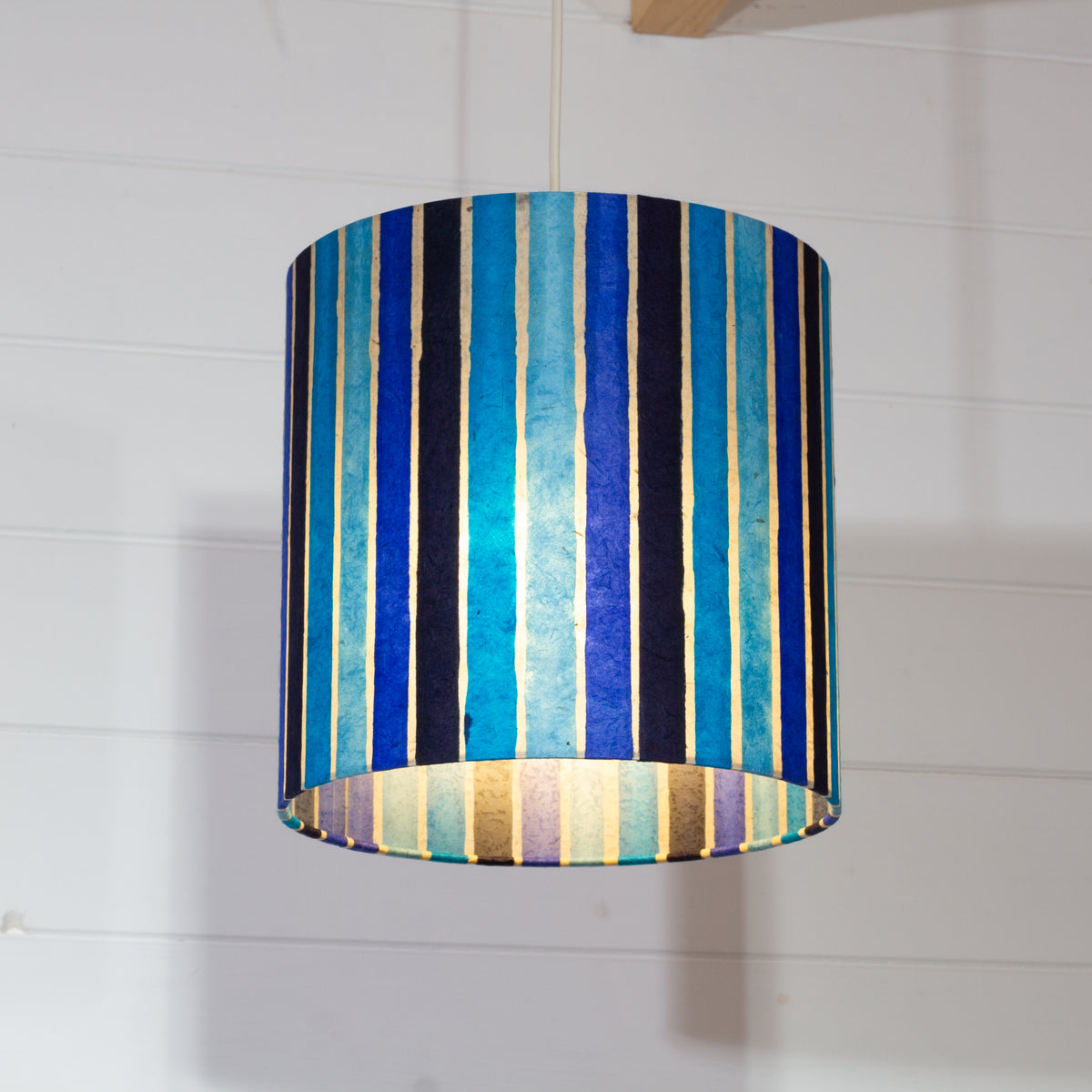 Drum Lamp Shade - P05 - Batik Stripes Blue, 25cm x 25cm