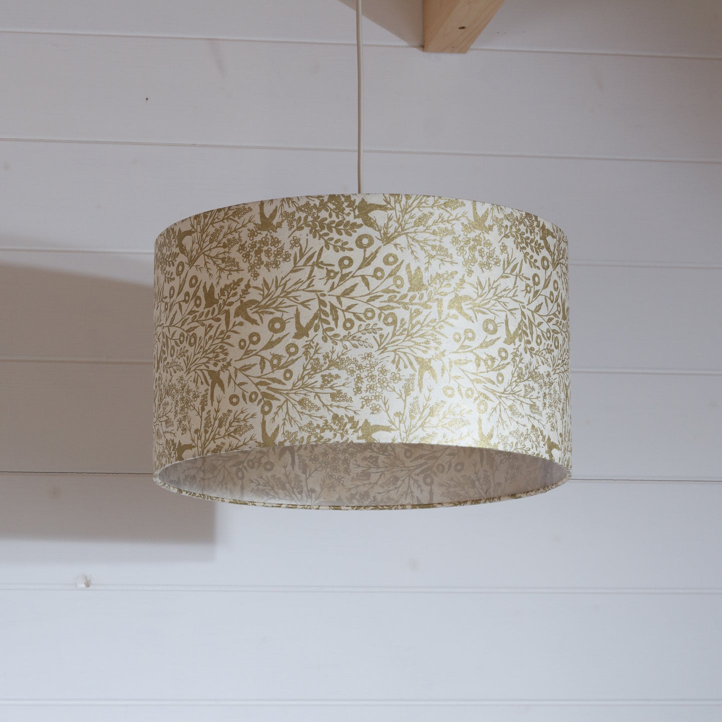 Drum Lamp Shade - B135 ~ Gold Birds, 35cm(d) x 20cm(h)