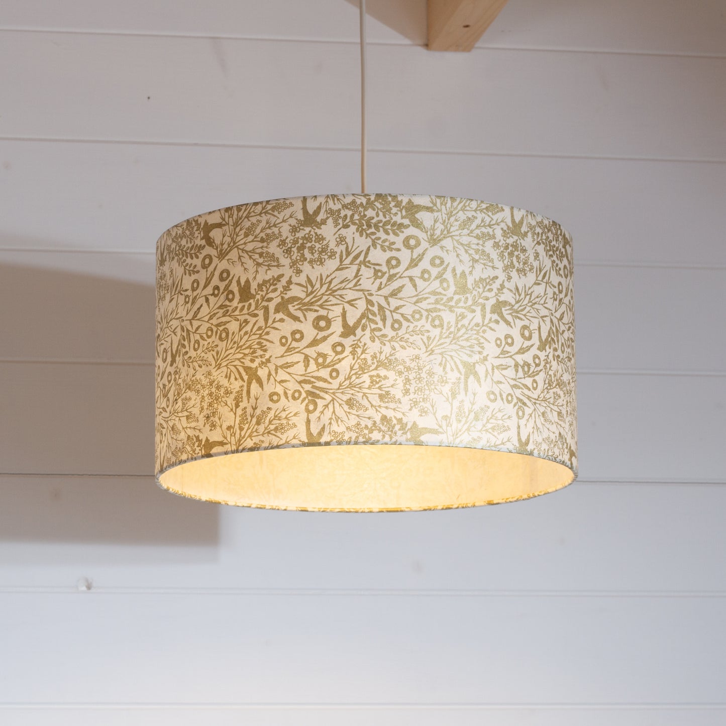 Drum Lamp Shade - B135 ~ Gold Birds, 35cm(d) x 20cm(h)