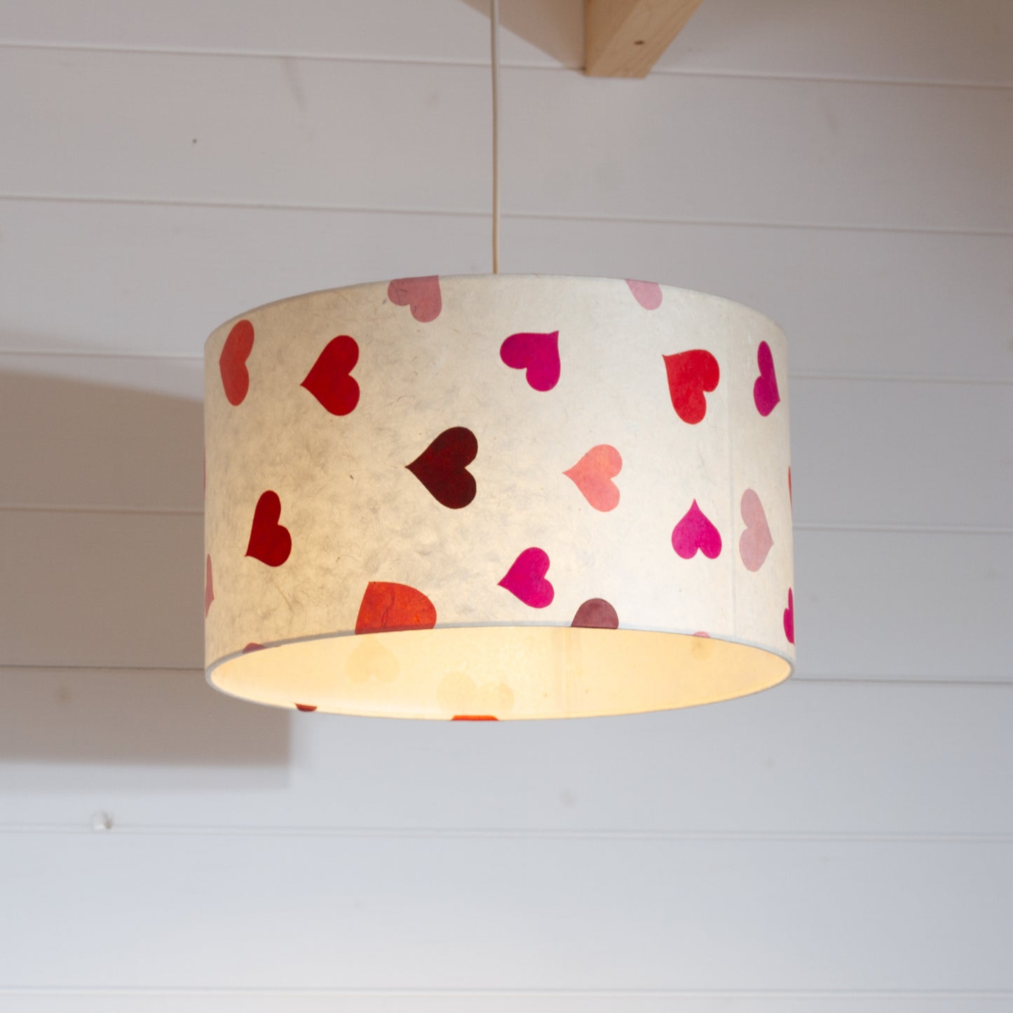 Drum Lamp Shade - P82 ~ Hearts on Lokta Paper, 35cm(d) x 20cm(h)