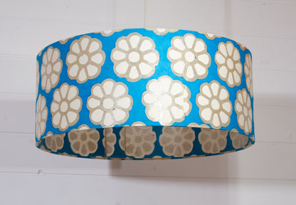 Drum Lamp Shade - P23 - Batik Big Flower on Teal, 50cm(d) x 20cm(h)