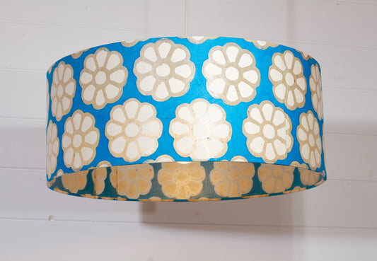 Drum Lamp Shade - P23 - Batik Big Flower on Teal, 50cm(d) x 20cm(h)
