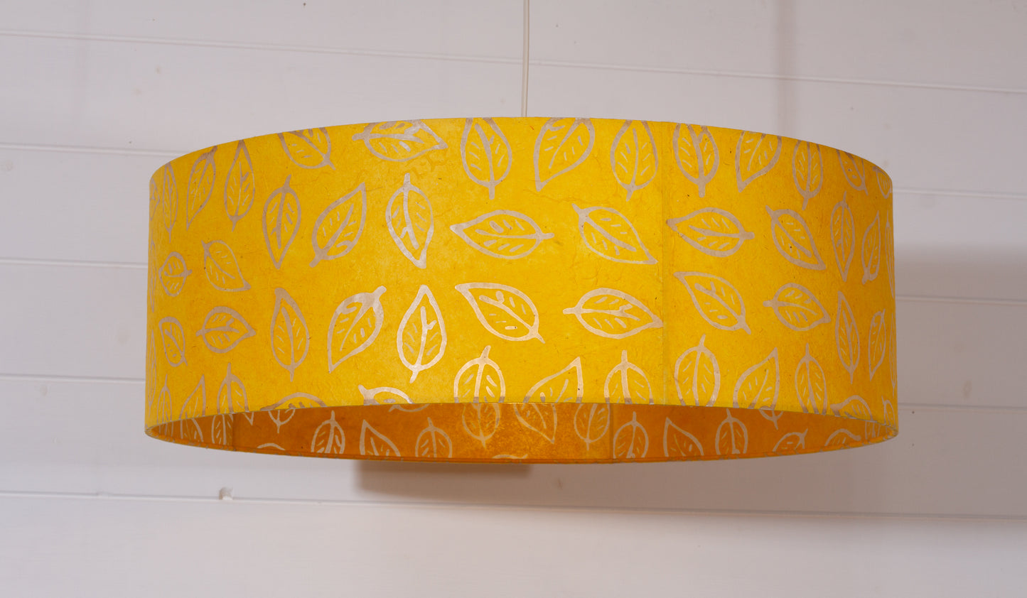Drum Lamp Shade - B107 ~ Batik Leaf Yellow, 60cm(d) x 20cm(h)