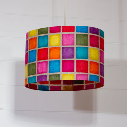 Oval Lamp Shade - P01 - Batik Multi Square, 30cm(w) x 20cm(h) x 22cm(d)