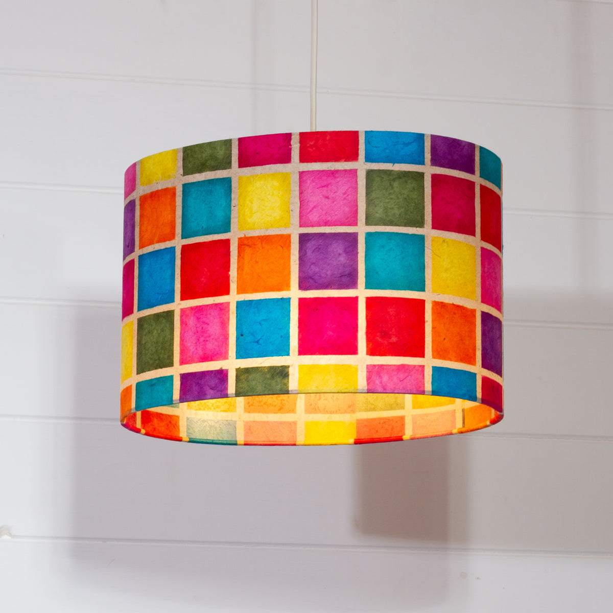 Oval Lamp Shade - P01 - Batik Multi Square, 30cm(w) x 20cm(h) x 22cm(d)