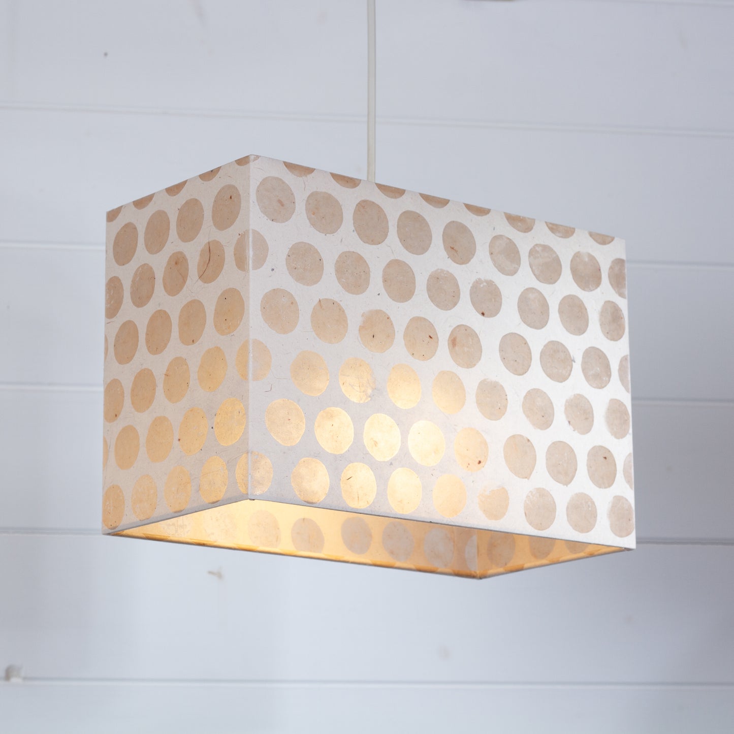 Rectangle Lamp Shade - P85 ~ Batik Dots on Natural, 30cm(w) x 20cm(h) x 15cm(d)