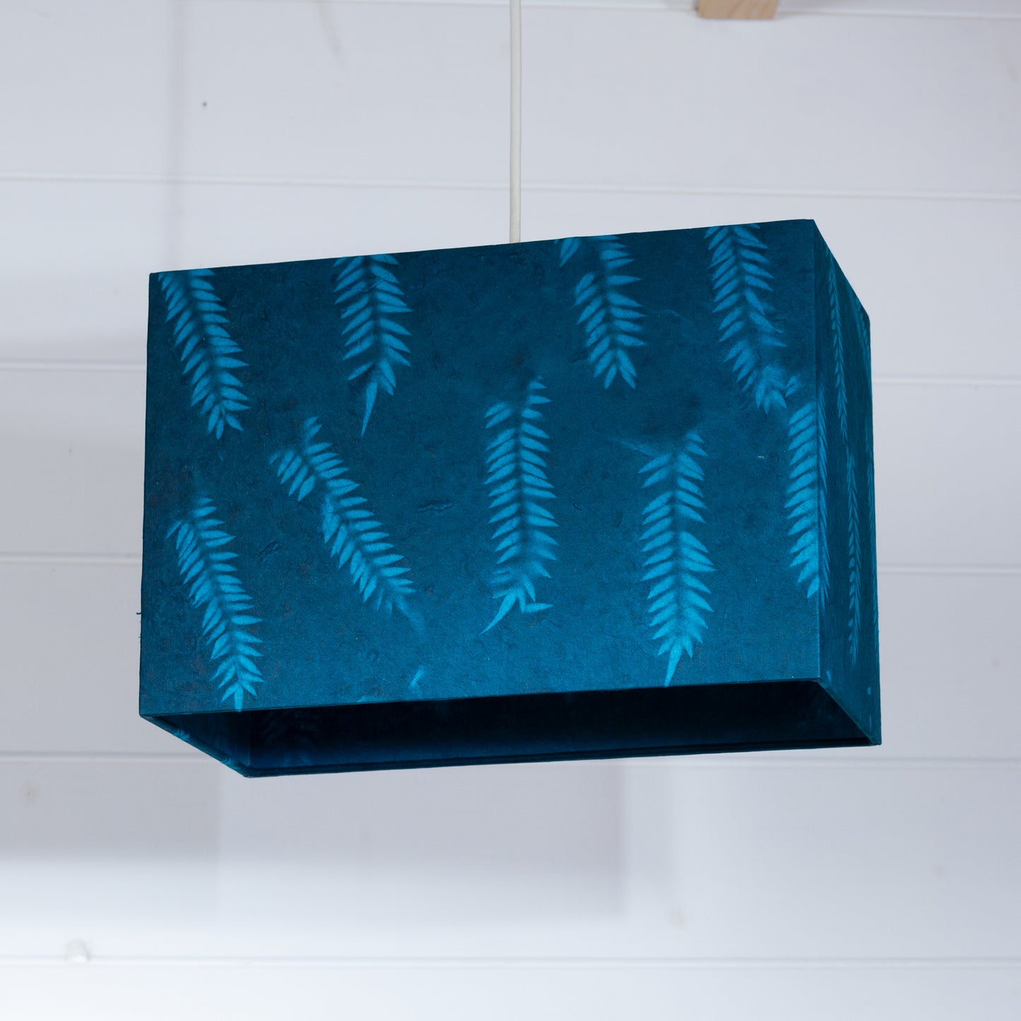 Rectangle Lamp Shade - B106 ~ Resistance Dyed Teal Fern, 30cm(w) x 20cm(h) x 15cm(d)
