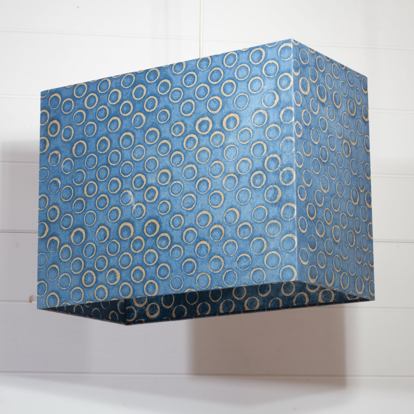 Rectangle Lamp Shade - P72 - Batik Blue Circles, 40cm(w) x 30cm(h) x 20cm(d)