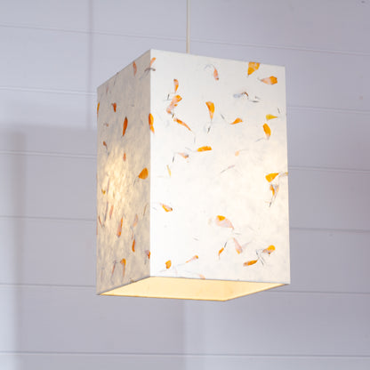 Square Lamp Shade - P32 - Marigold Petals on Natural Lokta, 20cm(w) x 30cm(h) x 20cm(d)