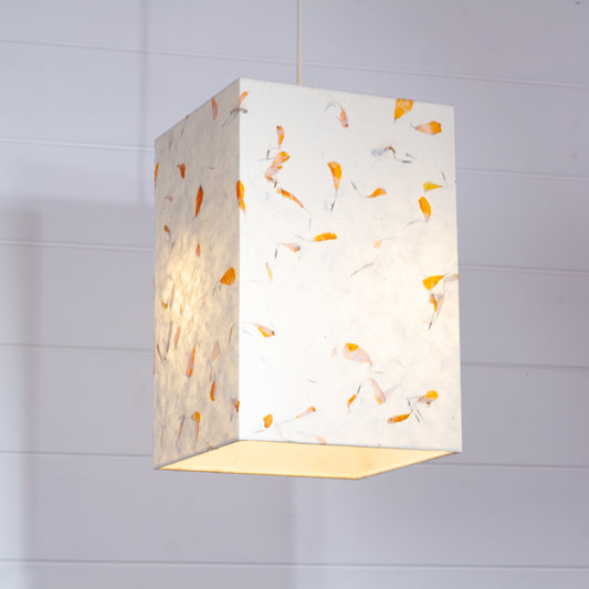 Square Lamp Shade - P32 - Marigold Petals on Natural Lokta, 20cm(w) x 30cm(h) x 20cm(d)