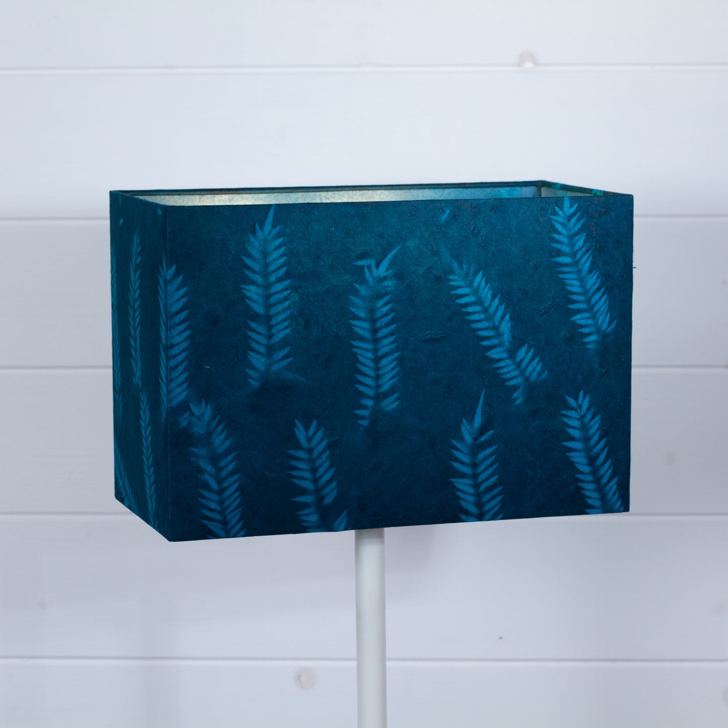 Rectangle Lamp Shade - B106 ~ Resistance Dyed Teal Fern, 30cm(w) x 20cm(h) x 15cm(d)