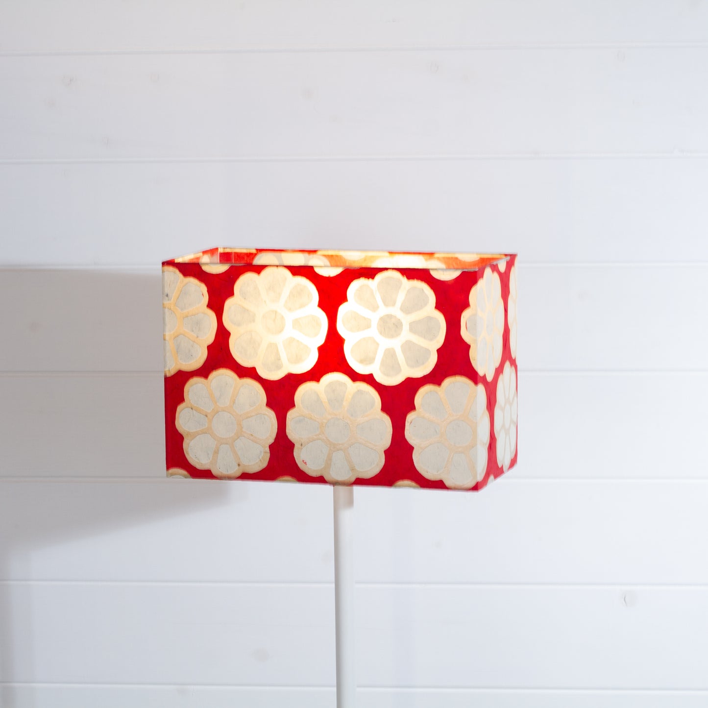Rectangle Lamp Shade - P18 - Batik Big Flower on Red, 30cm(w) x 20cm(h) x 15cm(d)