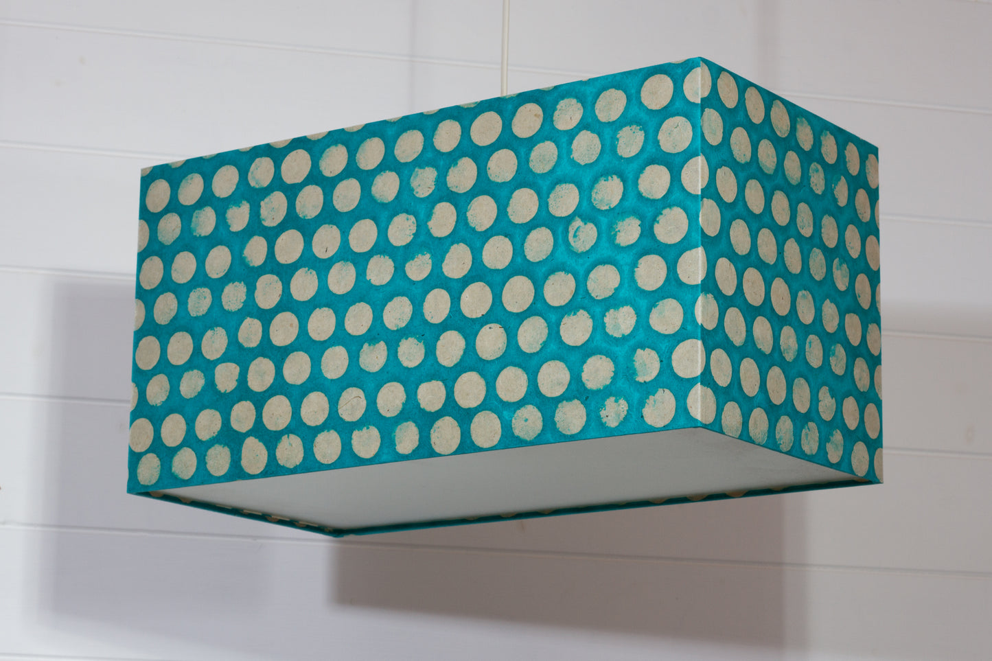 Rectangle Lamp Shade - P97 - Batik Dots on Cyan, 50cm(w) x 25cm(h) x 25cm(d)
