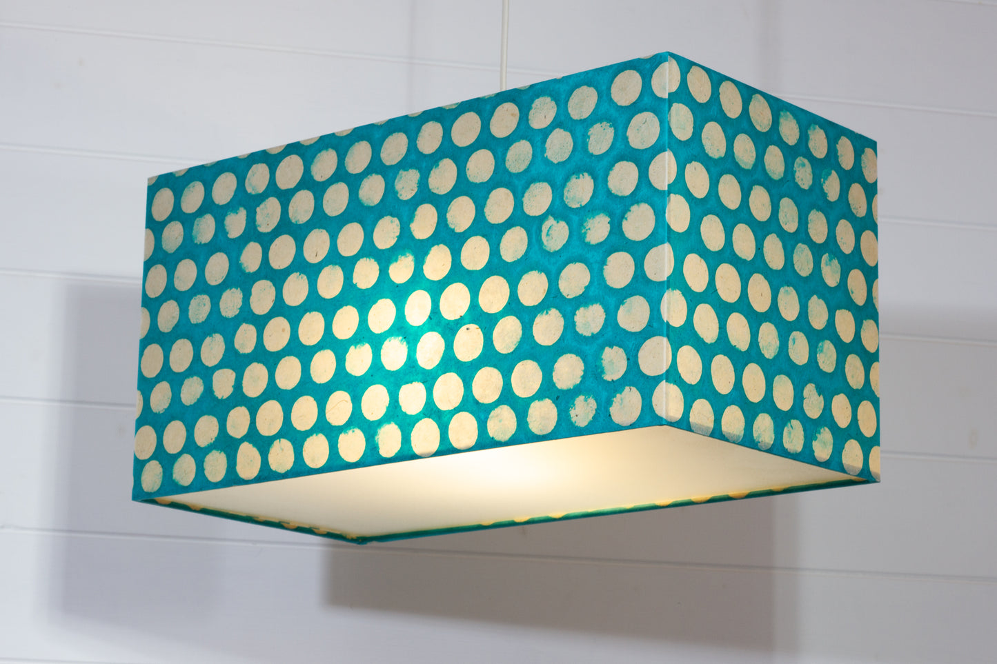 Rectangle Lamp Shade - P97 - Batik Dots on Cyan, 50cm(w) x 25cm(h) x 25cm(d)