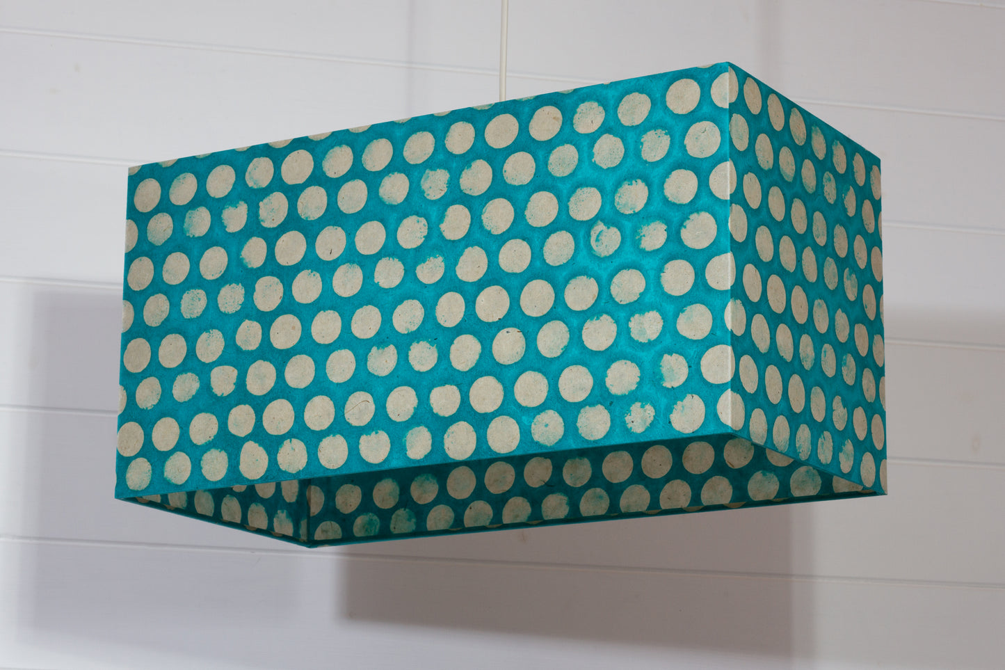 Rectangle Lamp Shade - P97 - Batik Dots on Cyan, 50cm(w) x 25cm(h) x 25cm(d)