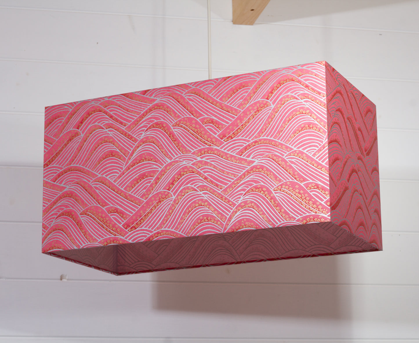 Rectangle Lamp Shade - W04 ~ Pink Hills with Gold Flowers, 50cm(w) x 25cm(h) x 25cm(d)