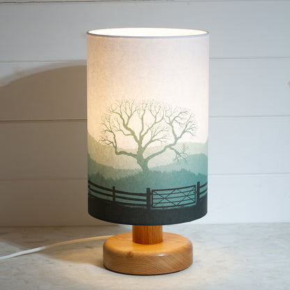 Round Oak Table Lamp with 20cm x 30cm Lamp Shade in Landscape Gate Green