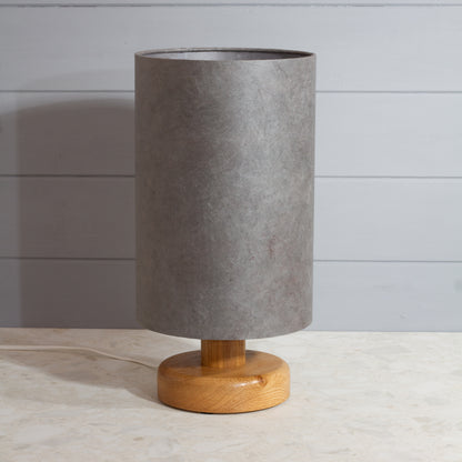 Round Oak Table Lamp (15cm) with 20cm x 30cm Drum Lampshade in P53 - Pewter Grey