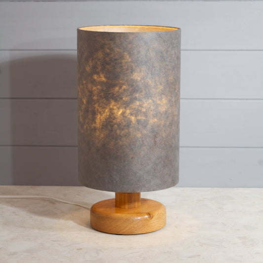 Round Oak Table Lamp (15cm) with 20cm x 30cm Drum Lampshade in P53 - Pewter Grey