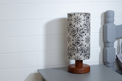 Round Sapele Table Lamp (15cm) with 15cm x 30cm Drum Lampshade in B136 ~ Butterfly Kaleidoscope Black