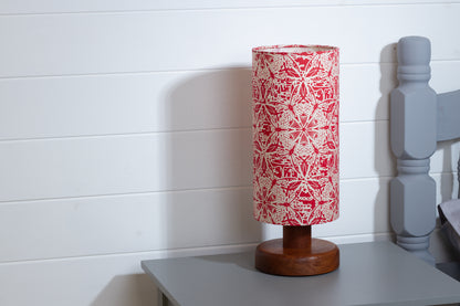 Round Sapele Table Lamp (15cm) with 15cm x 30cm Drum Lampshade in B137 ~ Butterfly Kaleidoscope Red