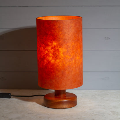 Round Sapele Table Lamp (15cm) with 20cm x 30cm Drum Lampshade in P63 - Terracotta Lokta