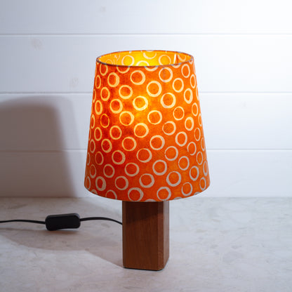 Conical Lamp Shade P03 - Batik Orange Circles Conical Shade on Soild Sapele Table Lamp