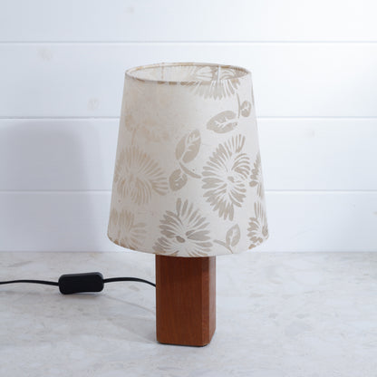 Conical Lamp Shade P09 - Batik Peony on Natural Conical Shade on Soild Sapele Table Lamp