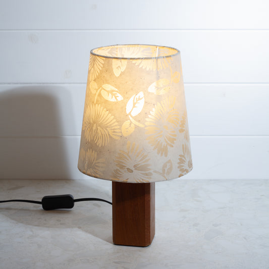 Conical Lamp Shade P09 - Batik Peony on Natural Conical Shade on Soild Sapele Table Lamp