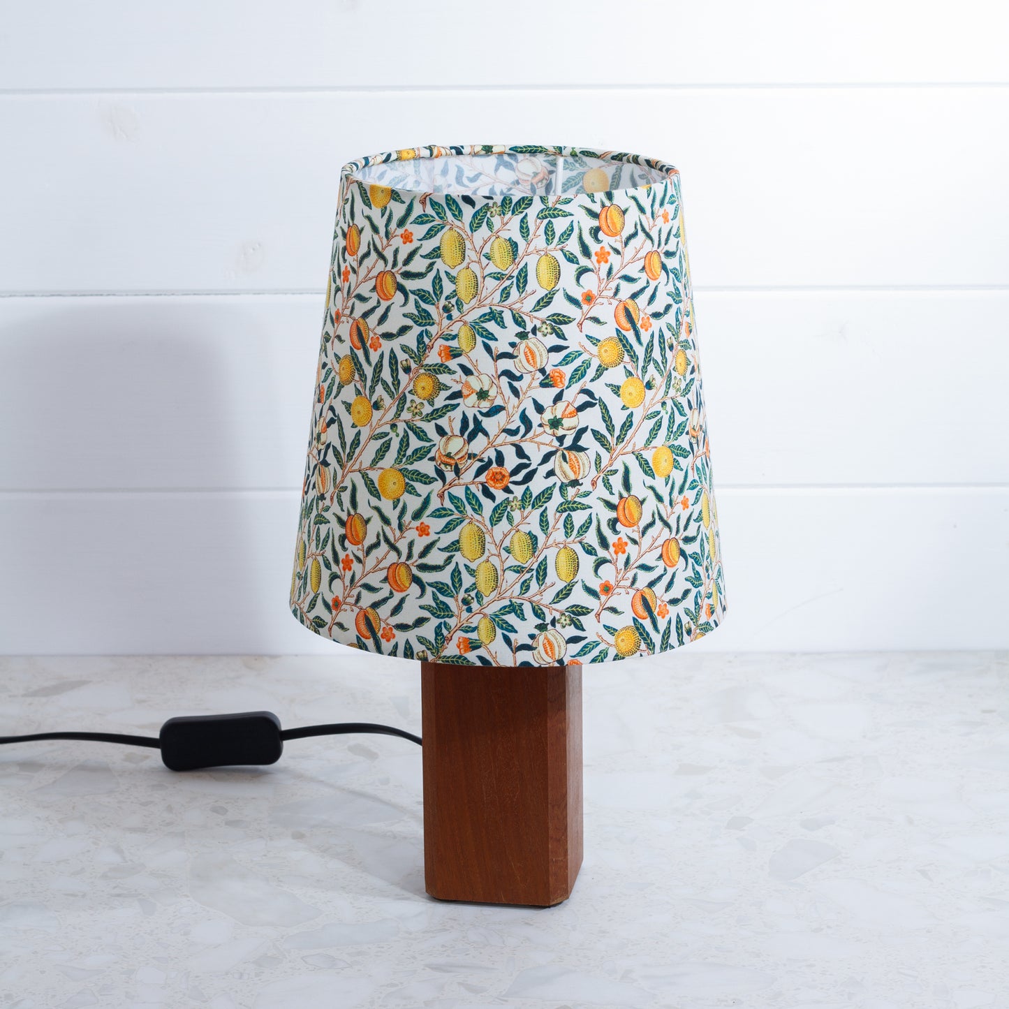 Conical Lamp Shade F110 ~ William Morris Fruits Fabric Conical Shade on Soild Sapele Table Lamp