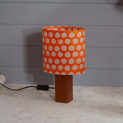 Square Sapele Lamp Base with Oval Lamp shade in B110 ~ Batik Dots on Orange